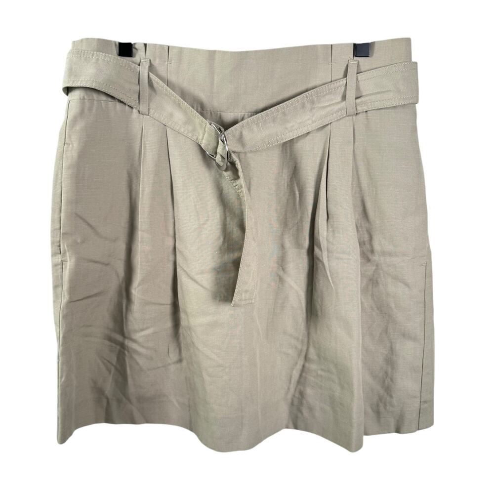 Ann Taylor Women Green Mid Rise Pockets Linen Back Zip Belted Mini Skirt Size 8
